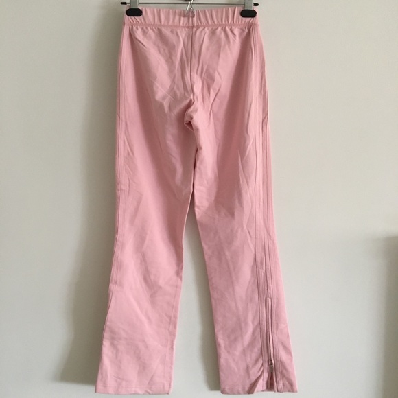 90s Baby pink stretch cotton track pants with zippered ankle slits. - Picture 4 of 7